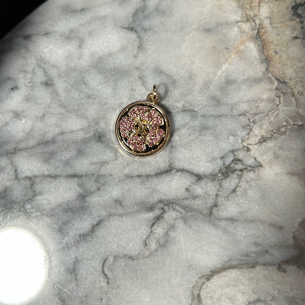 CHANEL Flower Pink Black and Gold Charm